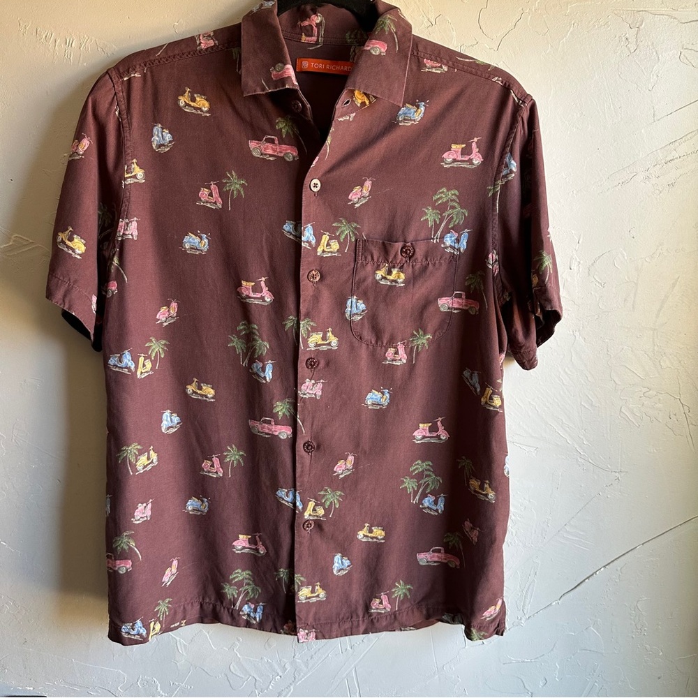 Tori‎ Richard Scooter Print Shirt Y2K Retro Hawaiian Boxy Unisex Women S Men XS